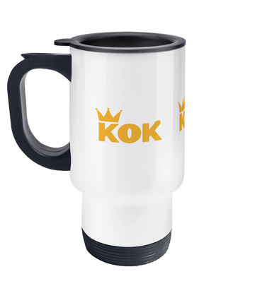 Travel Mug Kok Log Front Back and Middle